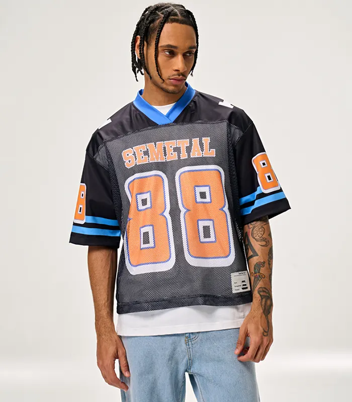 Production 101 Custom mesh fabric sports jersey with V neck and large number logo