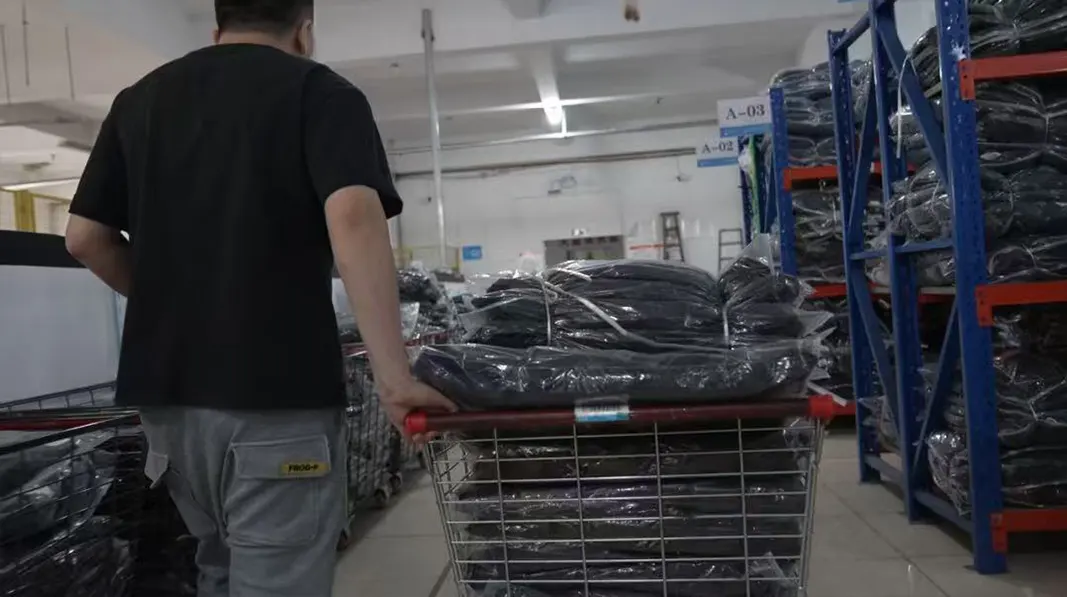 Contact Us 11 The workers are managing the ordered clothing in batches for the customers.