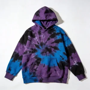 A loose-fit hoodie in a vibrant psychedelic tie-dye pattern