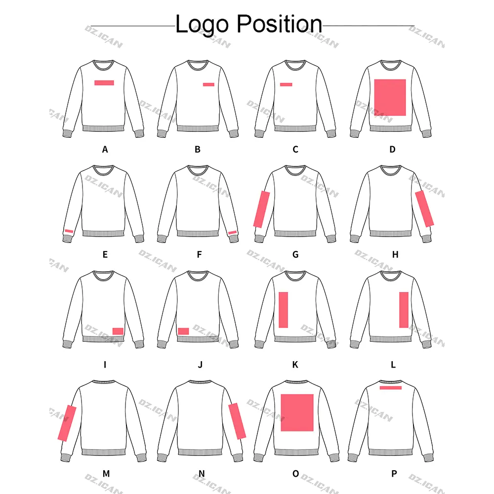 Custom Logo Placement Diagram for sweatshirt