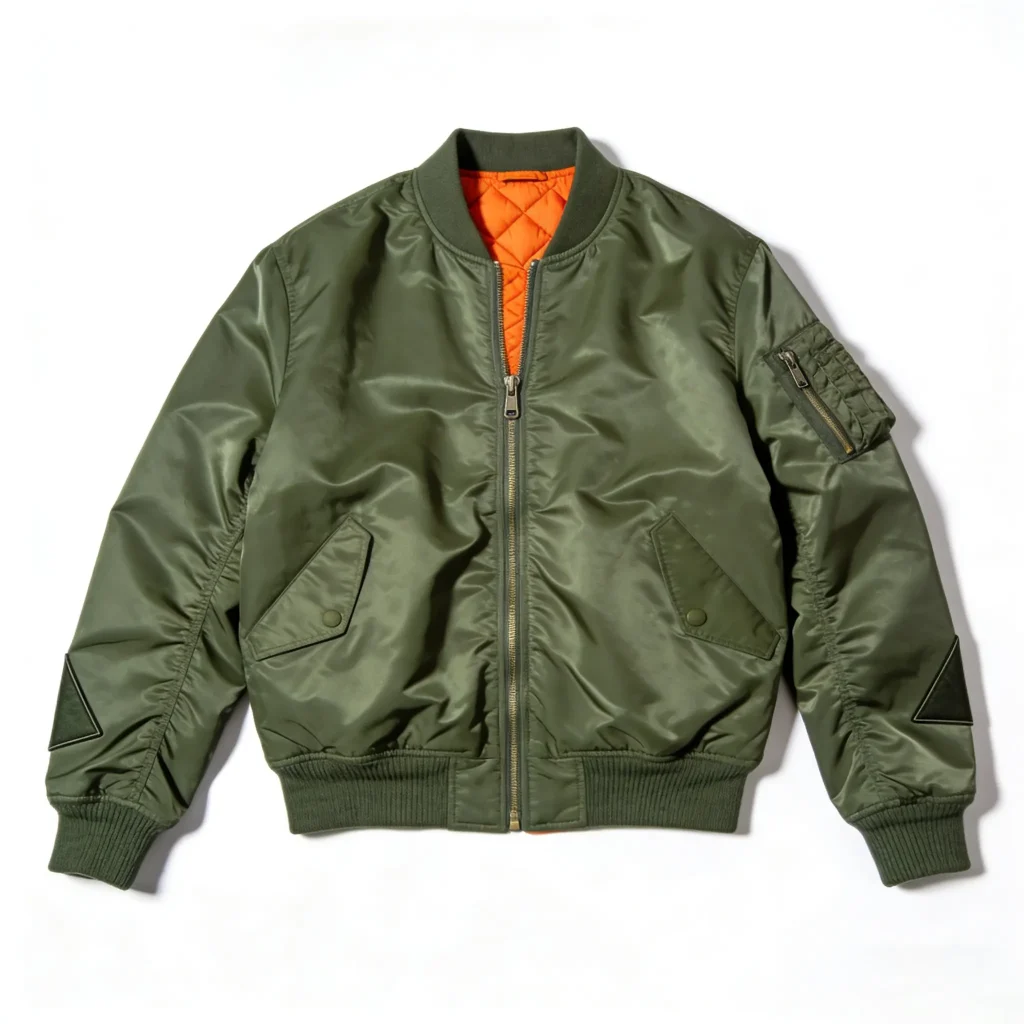 a classic MA 1 bomber jacket in authentic military sage green