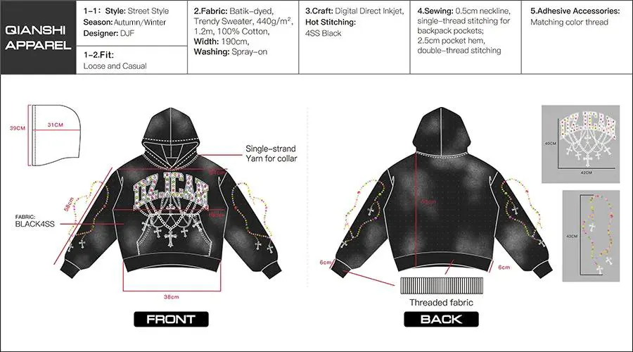 Production 35 design techpack for hoodie