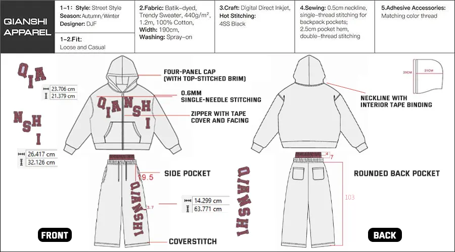 Tracksuit Manufacturer 13 design techpack for tracksuit