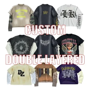 Custom Double Layered Long Sleeve T-Shirts | Fake Two-Piece 2-in-1 Stacked Sleeve Tee