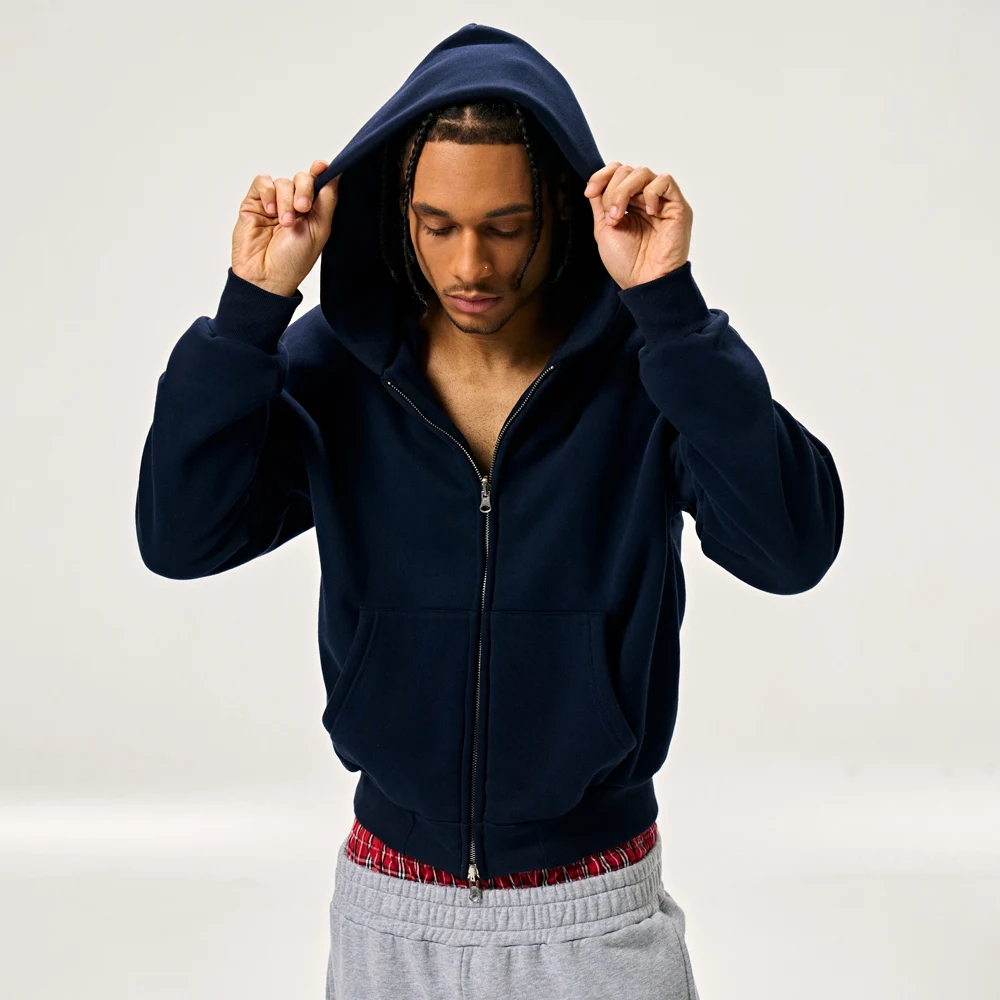 Heavyweight Two-Way Zipper Hoodie -H91066-Navy-model image