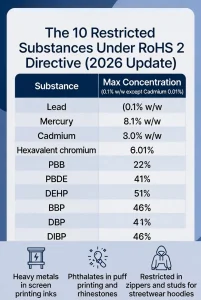 RoHS and CE Certificates for Apparel: The 10 Restricted Substances Under RoHS 2Directive (2026 Update)