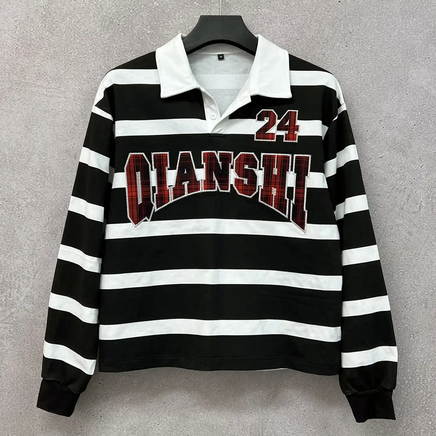 oversized striped long sleeve polo streetwear style