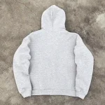 Back view of blank heather grey oversized zip up hoodie for bulk buyers.