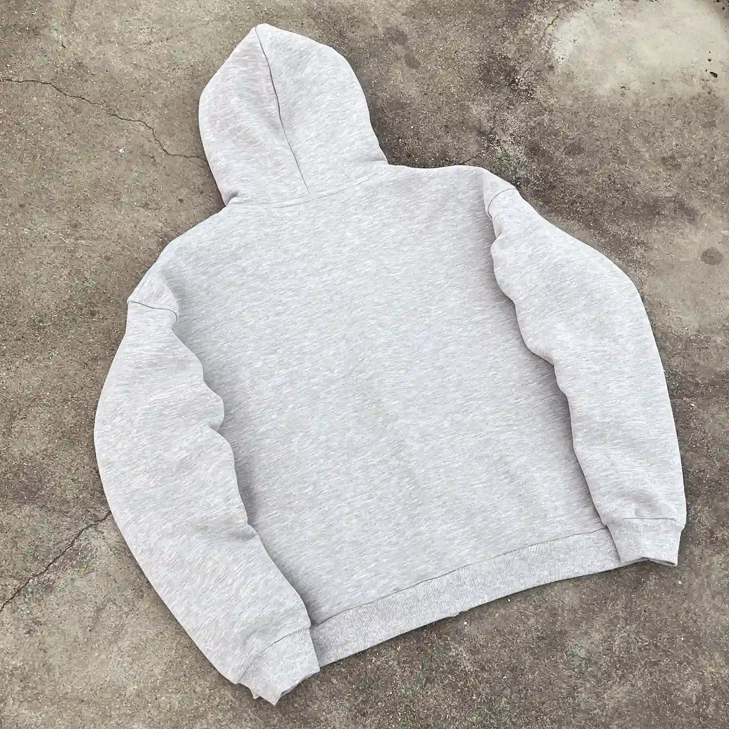 Angled back display of heavyweight blank streetwear hoodie manufacturer.