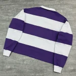 Back flat lay of heavyweight retro long sleeve rugby shirt showing clean horizontal stripes.