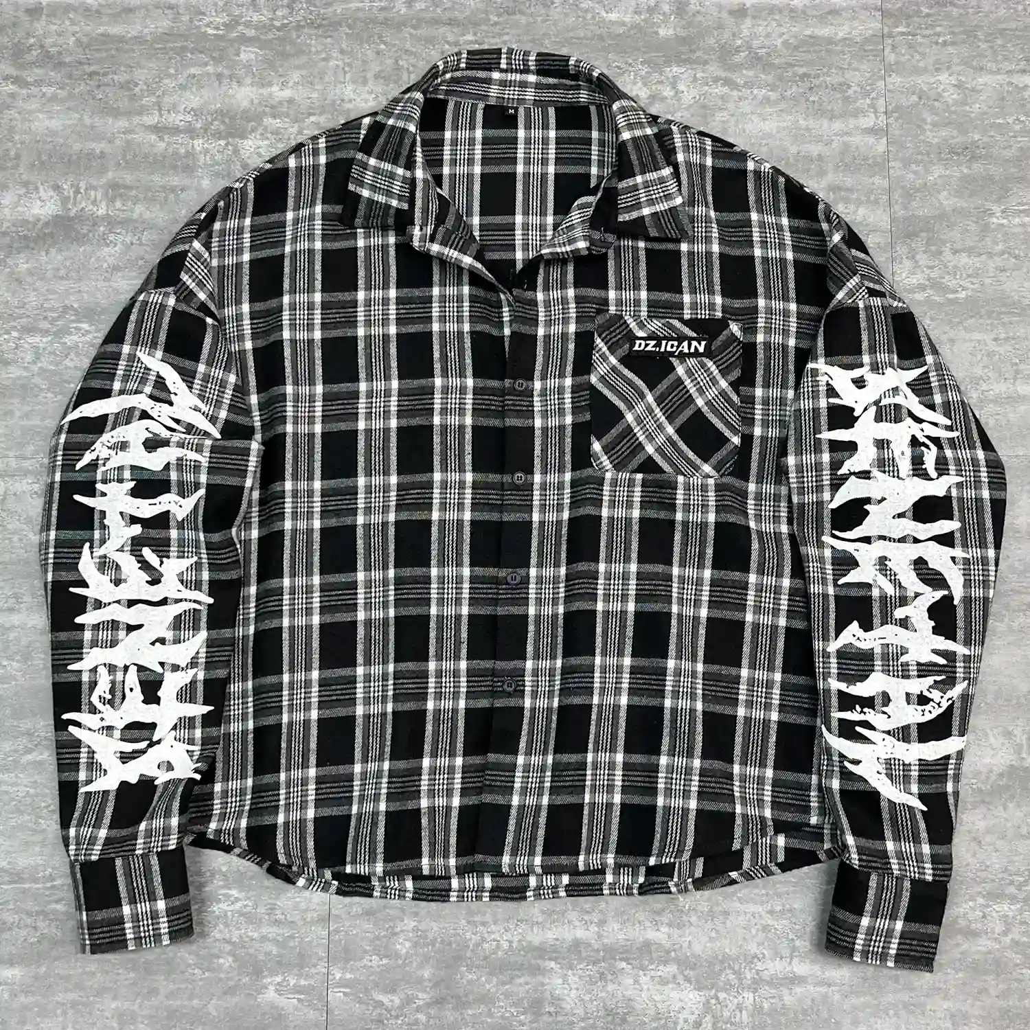 Front view of black custom oversized mesh shirt with contrast stitching