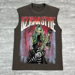 Front flat lay view of white custom oversized graphic tank with red vintage print.