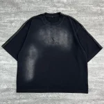Angled front flat lay highlighting the boxy fit of the custom washed oversized t-shirt.