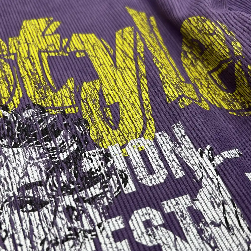 custom layered long sleeve t shirt distressed screen print close up
