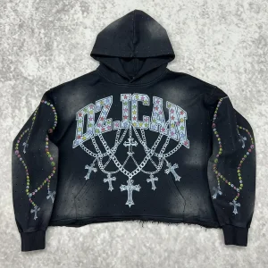Custom Rhinestone Hoodie Cropped Graphic Streetwear