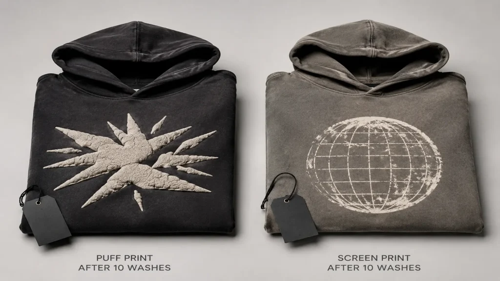 Puff Print vs Screen Print Durability in 2026: 7 Critical Wash Test Results After 10+ Washes 4 puff print vs screen print durability after custom hoodie wash test