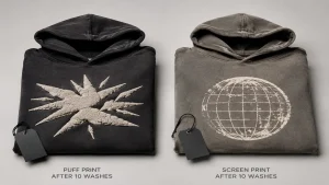 puff print vs screen print durability after custom hoodie wash test